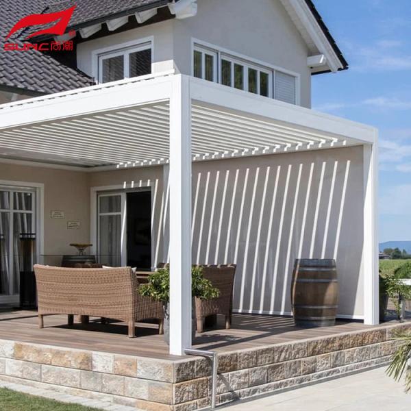 Jardim de alumínio controlado remotamente Pergola à prova de água e vento Gazebo ao ar livre