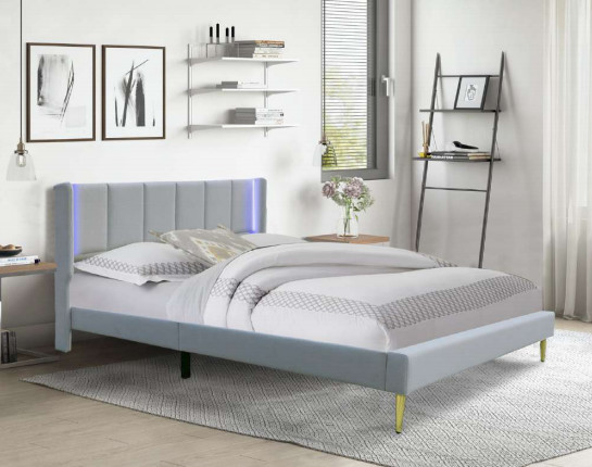 Wholesale Handmade Upholstered Platform Bed With Colourful Light Headboard