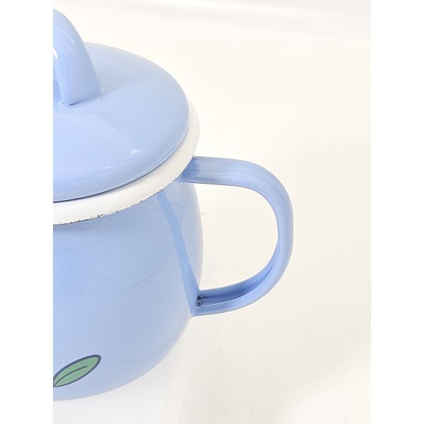 Pastel Blue Cute Floral Heart Print Mini Enamel Tea Pot With Lid Small Enamel Coffee Pot For Home Water Boiling