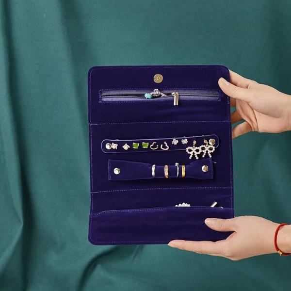 Midnight Blue Heavy Suede Jewelry Roll Organizer Jewelry Roll For Necklaces