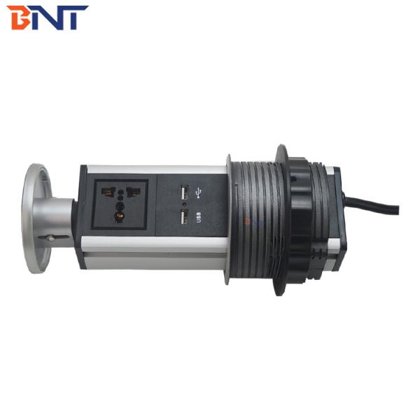 Compact Silver Pop Up Counter Outlet With Double USB Charger Interfaces
