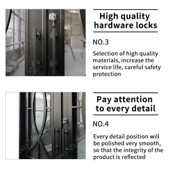 China Patio Single Pocket Double Door Main House Entry Entrance Wrought Iron Door with Elegant Decorative Design