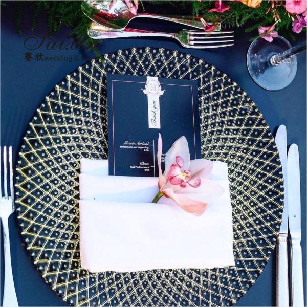 Chic Azul Vermelho Amarelo Branco Vidro Placas de Carregador 12 polegadas Diamante Figure Design Vidro Placas de Jantar