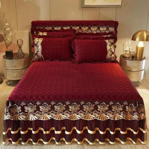 4 Piece Flat Sheet Pillowcase Bedspread Luxury Embroidered Bedding Set for Hotel