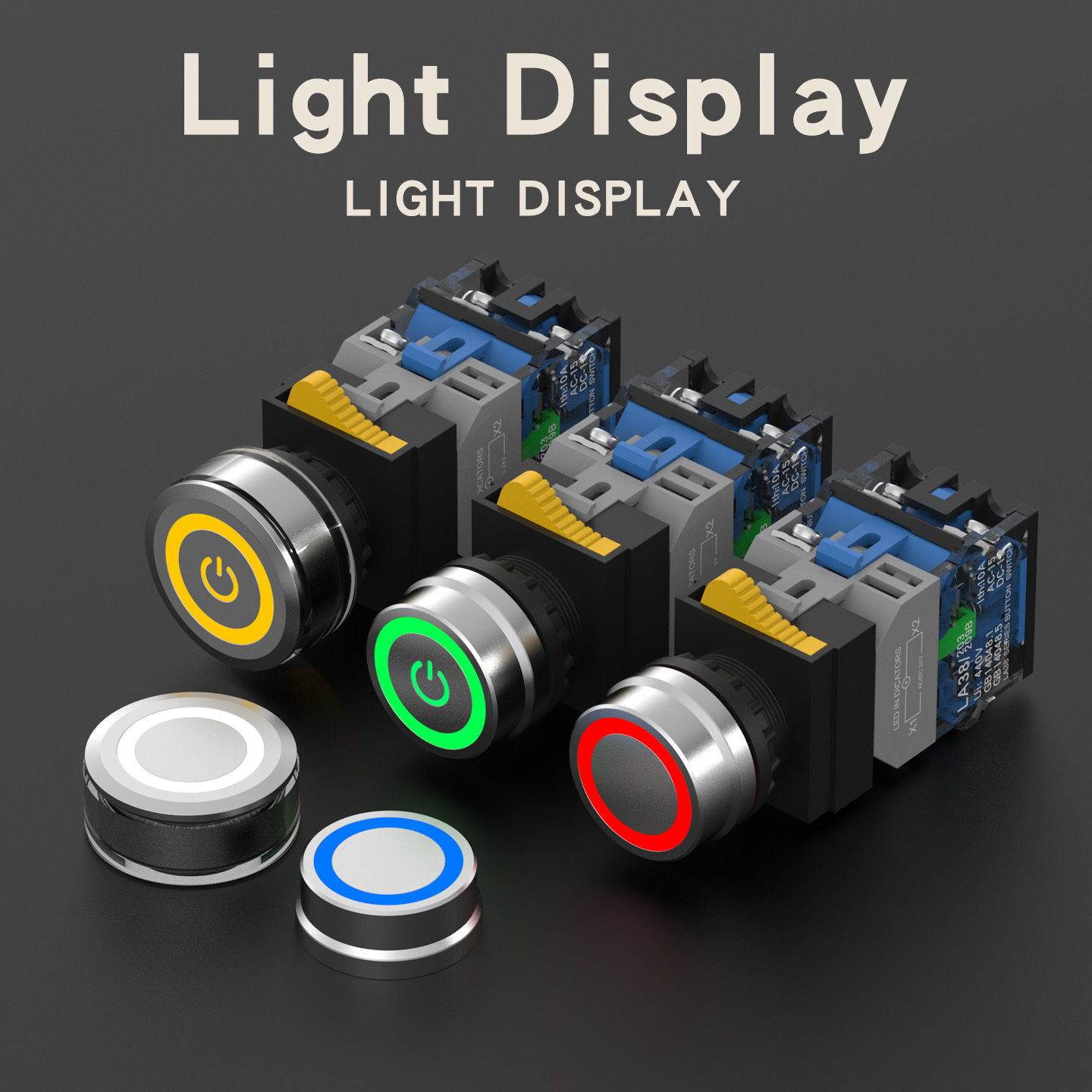 LA38 emergency stop button switch with light, self-locking and self-reset, ring light, 10A high-current power emergency stop button