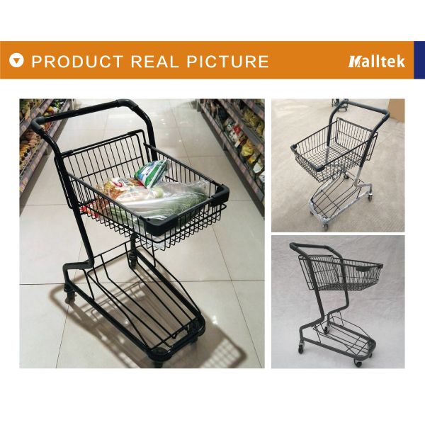 2 Layer Supermarket Shopping Trolley For Grocery 100KG Loading