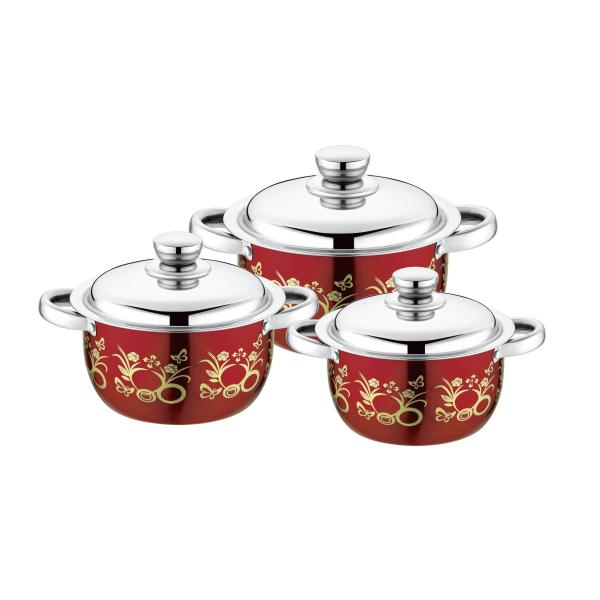 2019 hot selling 6pcs stainless steel cookware set & red color ,blue color 3pcs non-stick cooking pot