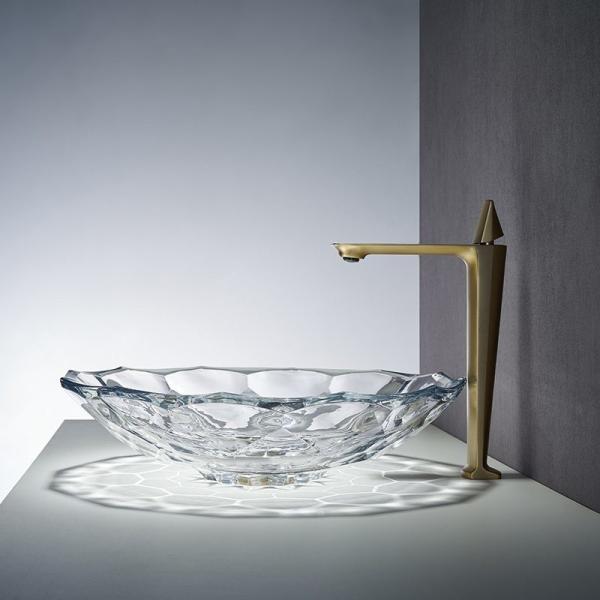 Shinning Glass Wash Basin Transparent Faceted Shape Bathroom Sink Basin
