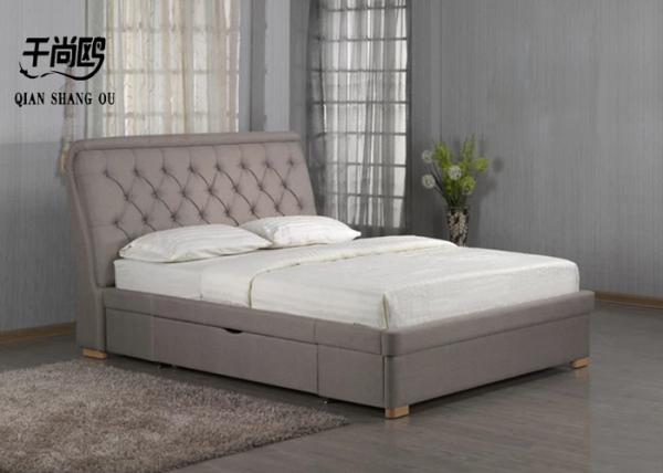 Hotel fabric Double Bed With Storage Drawers European Style