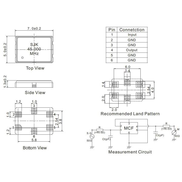 2-полюсный монолитно-кристаллический фильтр 7050 Размер 45 мГц ± 7,5 кГц Для радиокоммуникаций