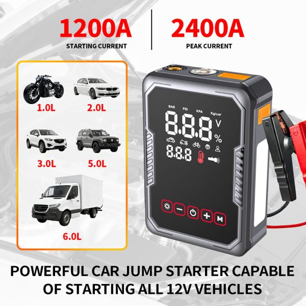 3 In 1 Jump Starter With Tyre Inflator 12V With SOS Warning Light Air Compressor Tire Inflator Car Jump Starter Kit