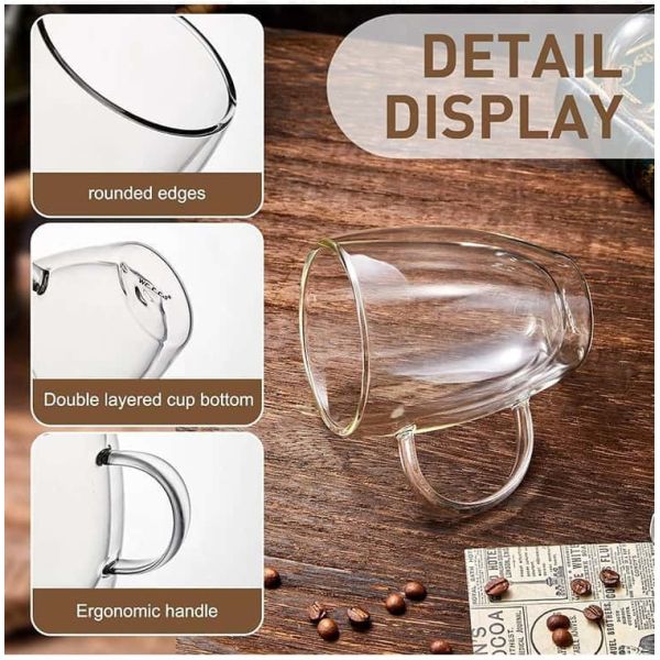 Double Wall Glass Cup with 250ml 350ml 450ml Capacity High Borosilicate Glass for Hot and Cold Beverages
