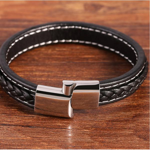 Stainless Steel Weave Leather Bracelet Unique Designs and More Layers for European Buyers
