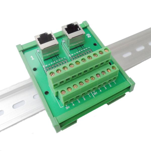 Network RJ45 Jack Dual Connectors to Screw Terminal Blocks Breakout Board Adapter Din Rail