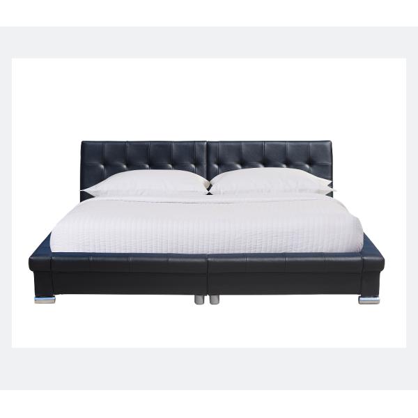 PU Leather Upholstered Bed Frame Plywood Black For Bedroom Furniture