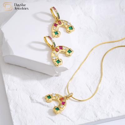 DIY Rainbow Diamond Necklace Earrings Jewelry Set Oval Crystal 18k Brass Gold Plated Jewellery
