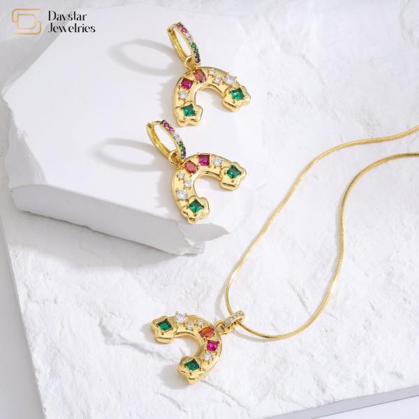18k Gold Plated Rainbow Jewelry Set Colorful Diamond Gemstone Pendant
