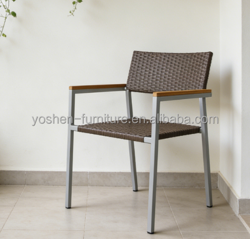 Yoshen Modern Outdoor Dining Armchair Stackable Aluminum  Wicker Armrest Chair Fro Bistro & Cafe