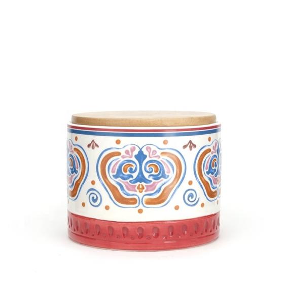 Middle Eastern Flower Decal Storage Jars Food Ceramic Canister Set With Bamboo Lid And Silicone Ring
