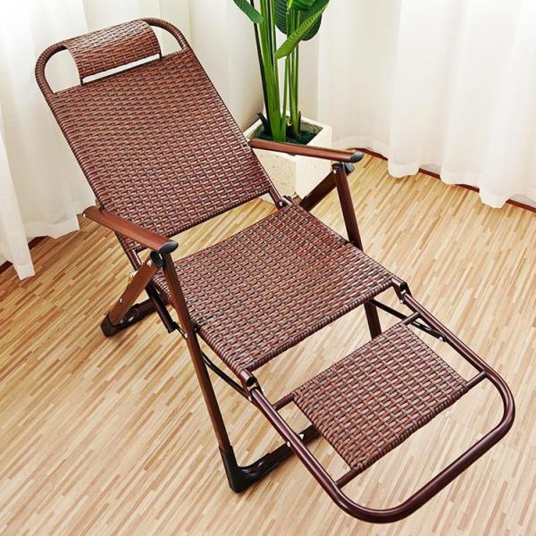 Outdoor Beach Balcony Garden Portable Rattan Folding Sun Lounge Chair with Foot Pedal