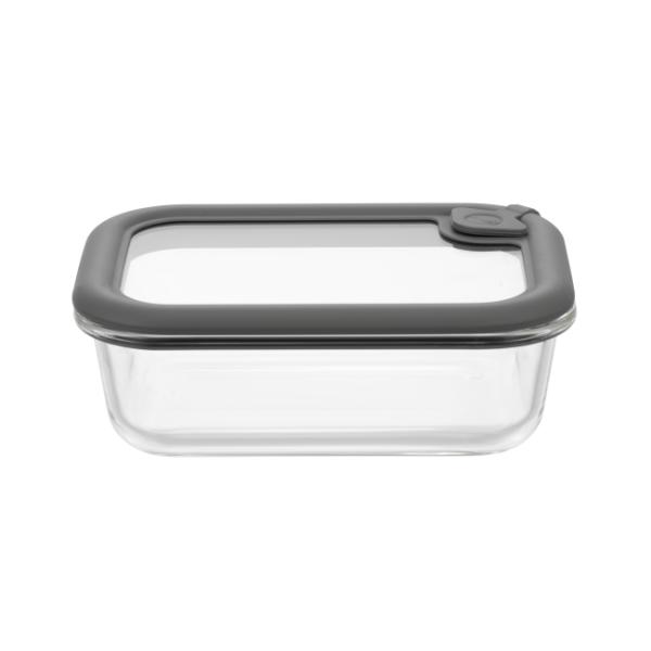 Contenant alimentaire en verre borosilicate avec couvercle en verre ventilé