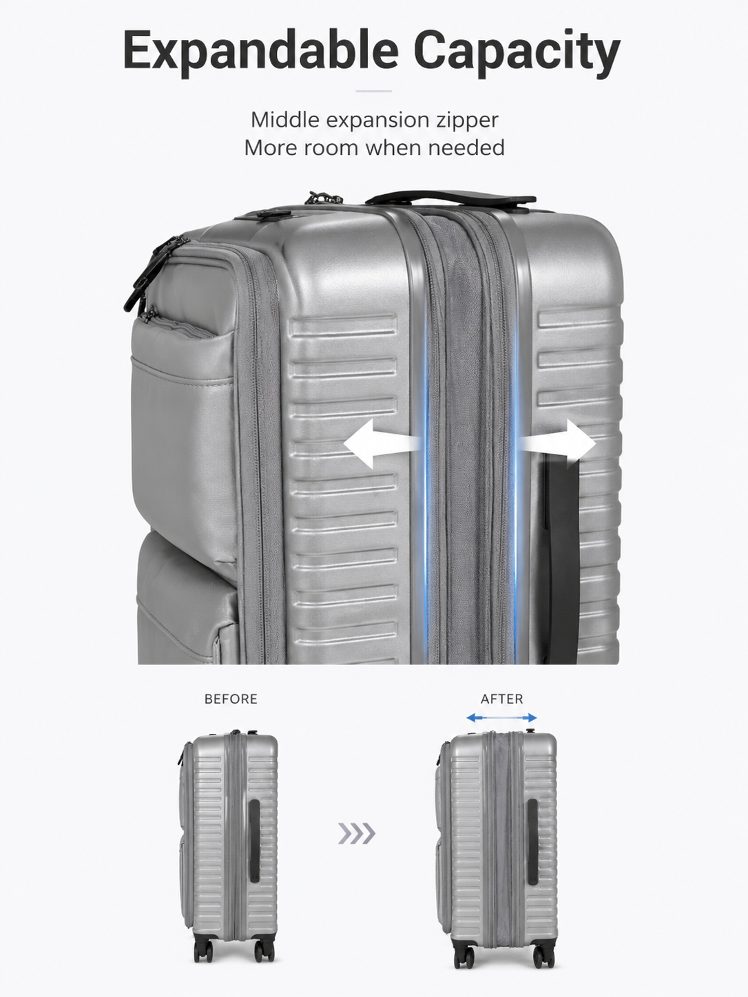 Expandable Front Opening Hard Soft Shell Carry On Luggage