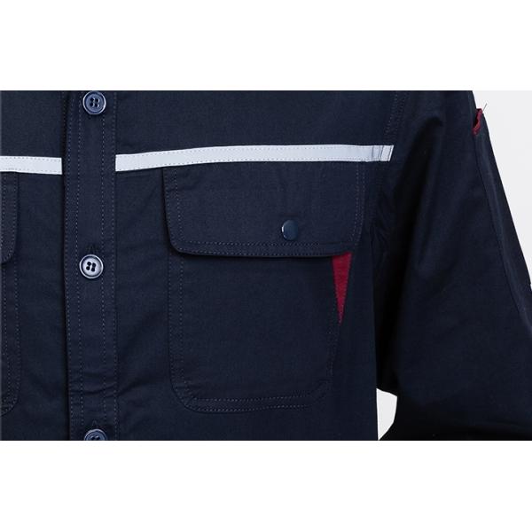 Long Sleeve Industrial Work Uniforms , Navy Safety Wear With Reflective Strip