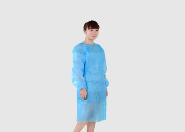 Anti Bacterial Blue Disposable Overalls Ultrasonic Seams Plastic Isolation Gowns