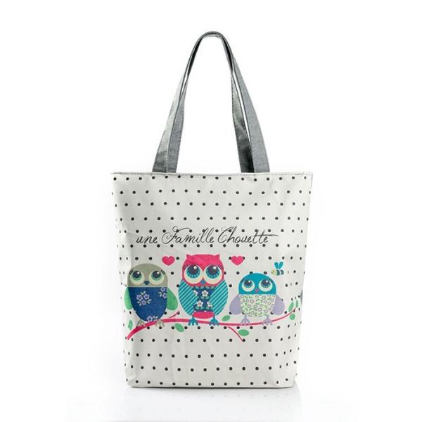 Floral Printed Womens Cartoon Canvas Bags Shopper Tote With Cotton Handle