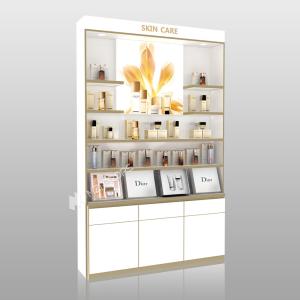 Makeup Store Cabinet White Wooden Skincare Cabinet With Light Box For Visual