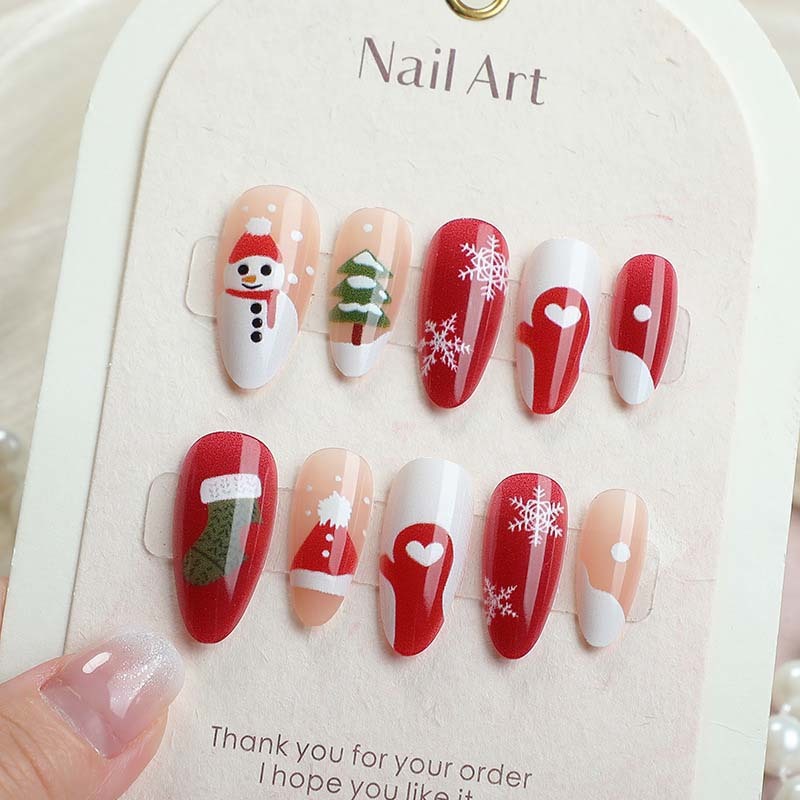 Medium Almond Christmas Holiday False Nails Gentle On Natural Nails