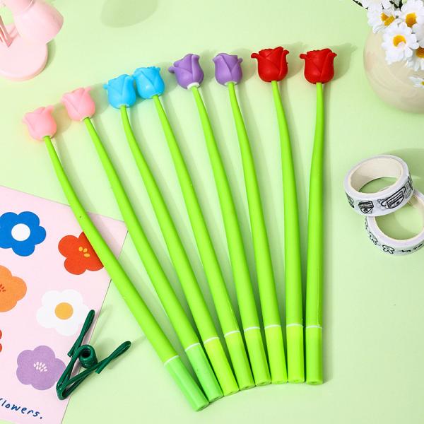 Color Changing Flower Pens - Pack Of 30 Ballpoint Pens Creative Gel Ink Rollerball Pen For School Home Office Stationery Store Kids Girls Gift, Black 0.38mm (Tulip)