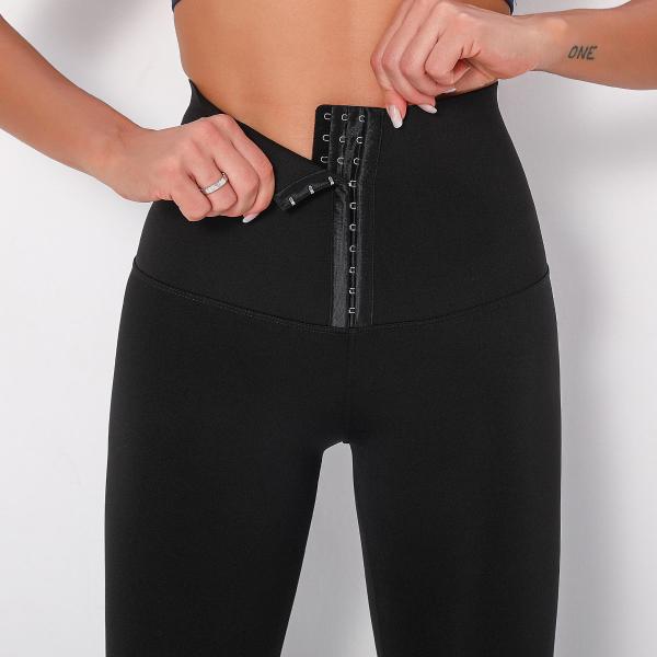 Super-high waist row button abdominal fitness pants women wear row button body yoga pants tight stretch running pants