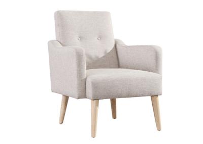 Fixed Seat Cushion Fabric Arm Chair Foam Padded Beige Accent Armchair