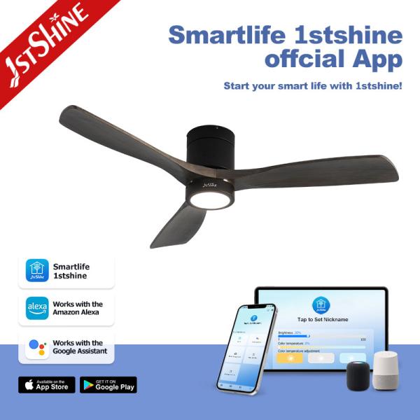 Wooden Blades Ceiling Fan With Light and Remote for Low Ceiling