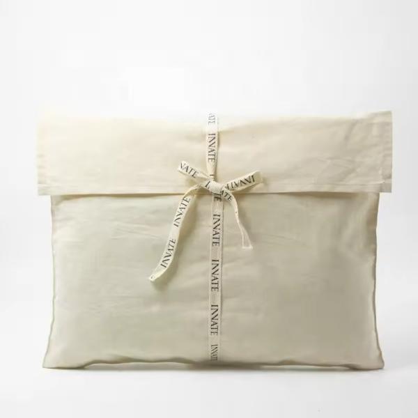Recyclable Luxury Makeup Cosmetic Cotton Envelope Pouch With Tie Custom Logo