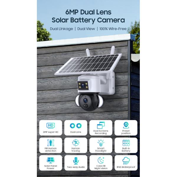 6MP CCTV 4G Solar Camera Dual Lens Flash Lights Outdoor PTZ