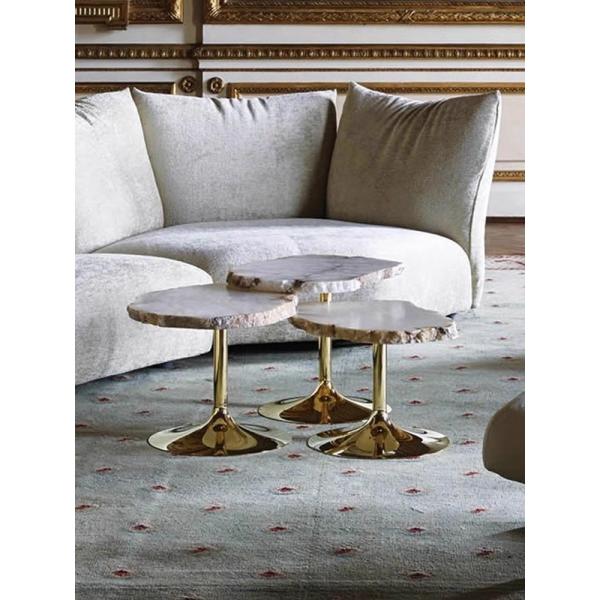 SUS 304 Irregular Shaped Snowstone Coffee Table Set High End Metal Mirror Base