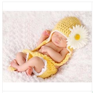 yellow baby newborn hat cap sunflower Photography Prop Crochet Hats flower Costume