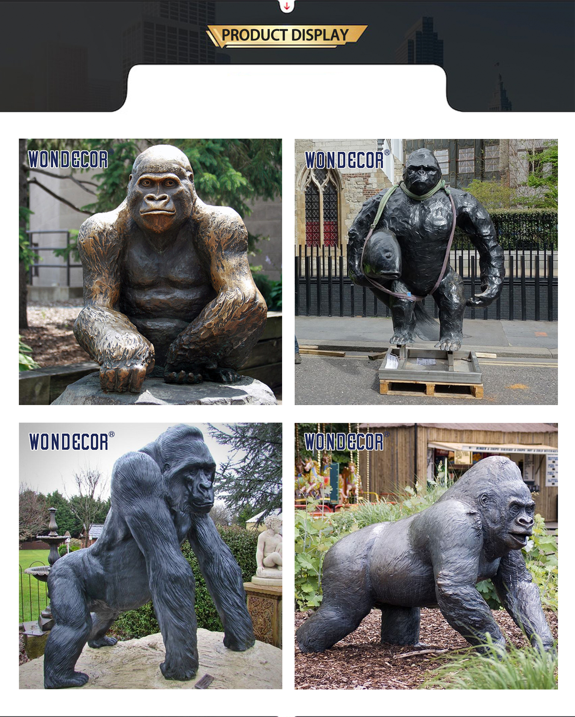 Garden Use Life Size Black Patina Effect Bronze Gorilla Sculpture for Sale