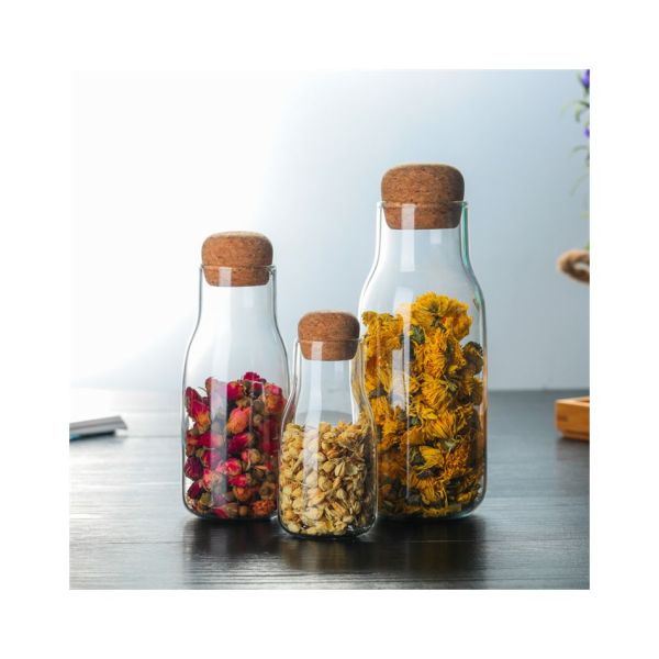 Morden Style Borosilicate Glass Storage Jar With Cork Lid BPA Free Household Use
