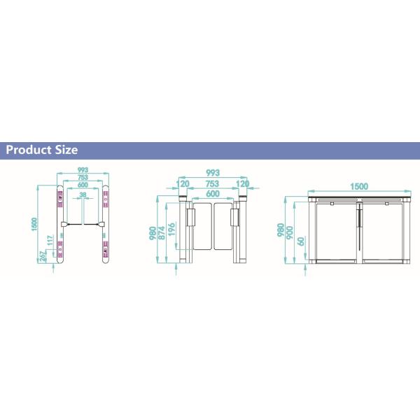 Stainless Steel Speed Gate Turnstile 900mm Pass Width For Office Building Turboo