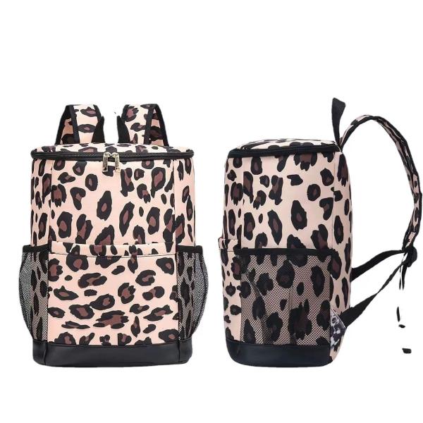 Leopard Canvas Insulated Cooler Backpack Waterproof Picnic Bag Food Delivery