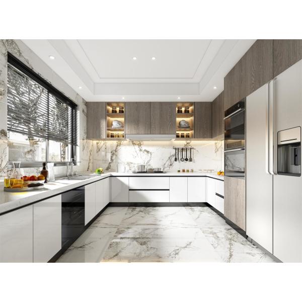 High Gloss OEM Furniture Modular Lacquer Kitchen Cabinets With Marble