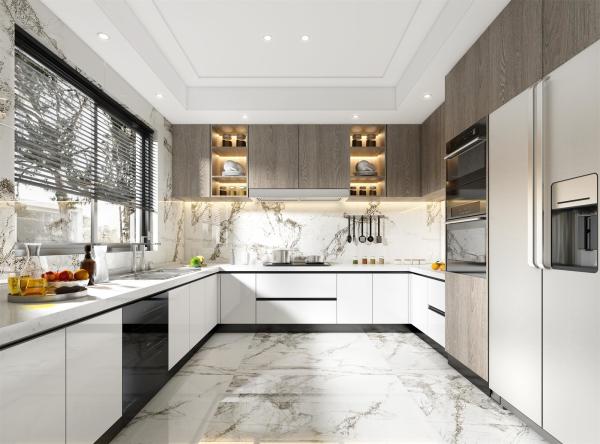 High Gloss OEM Furniture Modular Lacquer Kitchen Cabinets With Marble