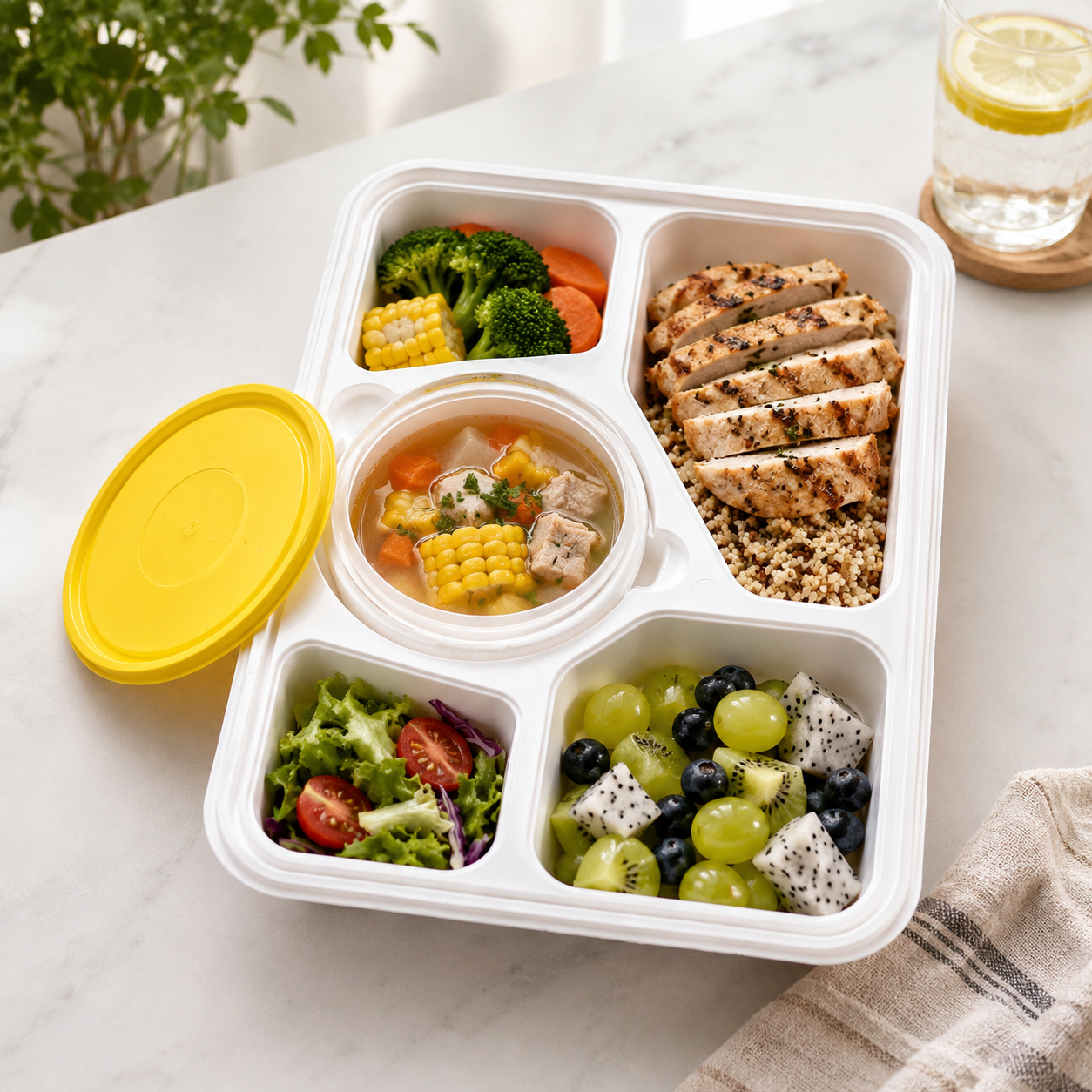Extra Large Five Compartment Snap Lock Bowls PP Party Meal Tray Bulk Catering