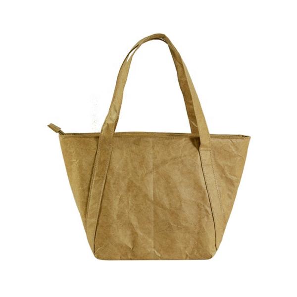 Portable Waterproof Brown Paper Bags , Strong Washable Paper Tote Bags
