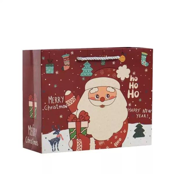 Custom Sizes Printed Kraft Christmas Bags Luxury Gift Bags with Ribbon Handle