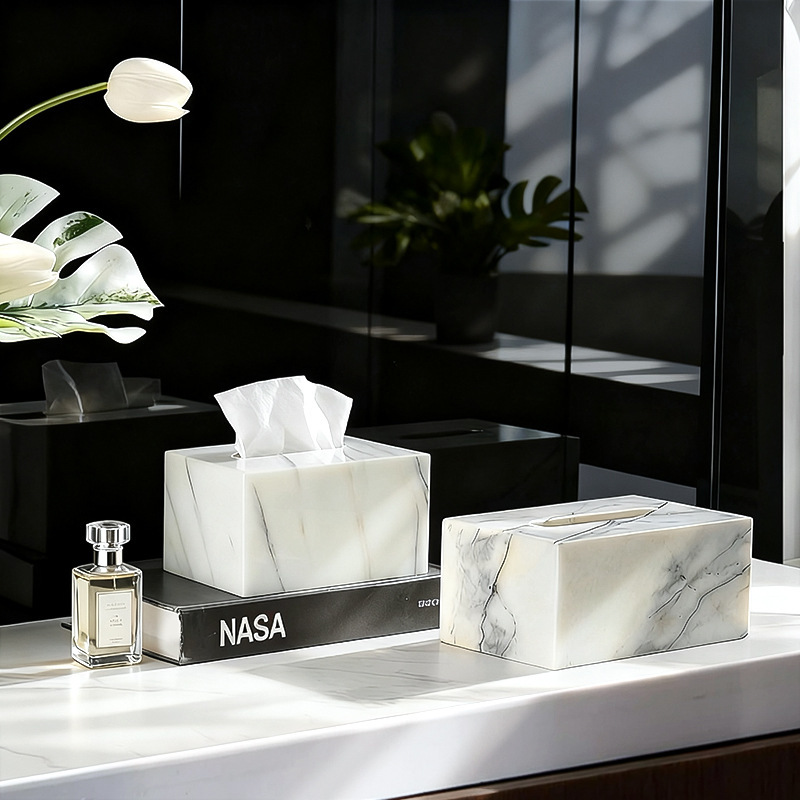 Luxury Modern Marble Tissue Paper Storage Box for Living Room Dining Tables Desktop