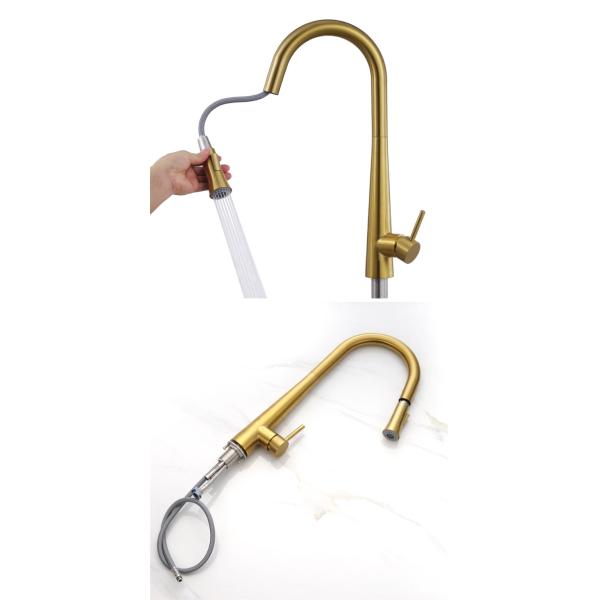 4 Hole Single Handle White Stainless Steel Pull Out Tap Kitchen Faucet  Mixer